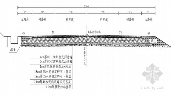 [湖南]重交通二级公路路基路面施工图（159页 含交通设施）-路面结构断面图 