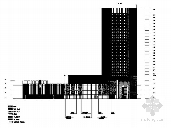 [河北]现代风格对称式商业综合体建筑设计方案图（含效果图及预算表）-现代风格对称式商业综合体建筑立面图