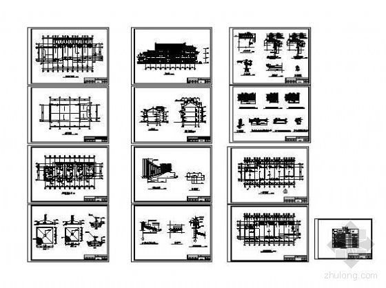 歇山建筑施工图CAD资料下载-某三层仿古建筑施工图