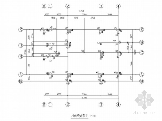 [广东]四层框架结构私人住宅建筑结构全套图-柱轴线定位图 