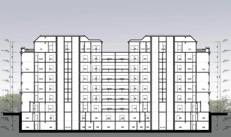 [上海]围合式古典风格公寓式住宅建筑设计方案文本-围合式古典风格公寓式住宅建筑剖面图