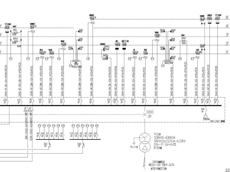 [上海]多层高档酒店全套电气施工图设计（含变电所）-低压配电竖干系统图