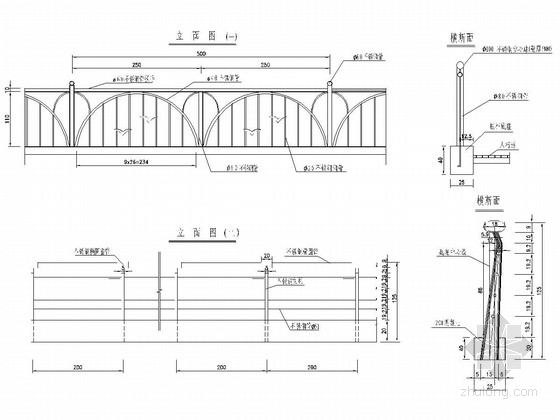 桥梁工程不锈钢管栏杆设计图（6张 多样式）-栏杆方案2 