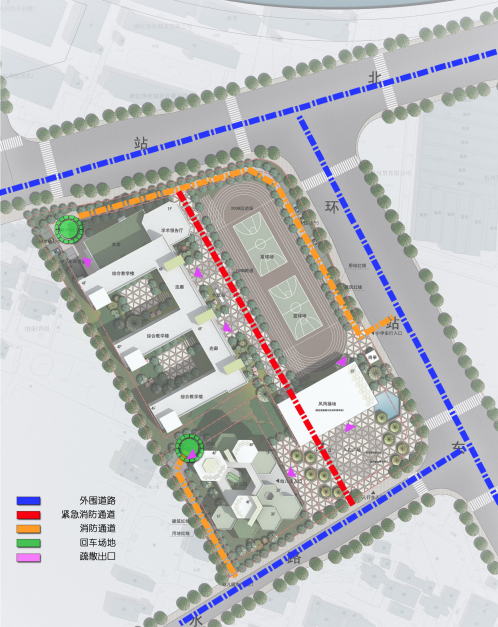 [杭州]火车站东站枢纽地学校建筑设计方案文本-消防分析图