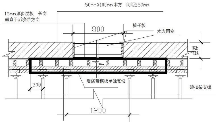 综合办公业务楼工程模板工程施工方案（100页，双面覆膜多层板）-后浇带节点图