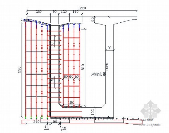 [四川]特大桥(74+136+74)m连续梁挂篮悬浇法专项施工方案及计算书183页-碗扣式支架系统正面布置示意图 