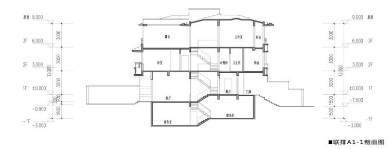 [广东]现代artdeco风格高层住宅及低层别墅建筑设计方案文本-现代artdeco风格高层住宅及低层别墅建筑效剖面图