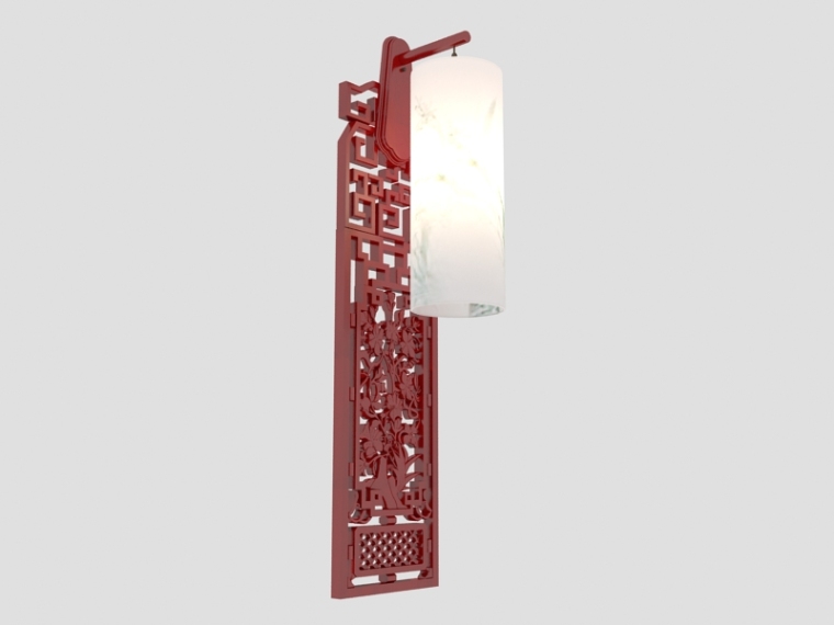 中式青花瓷壁灯资料下载-中式木雕壁灯3D模型下载