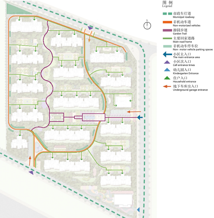 [河南]ArtDeco风格绿色生态居住区景观规划设计方案-交通流线分析图