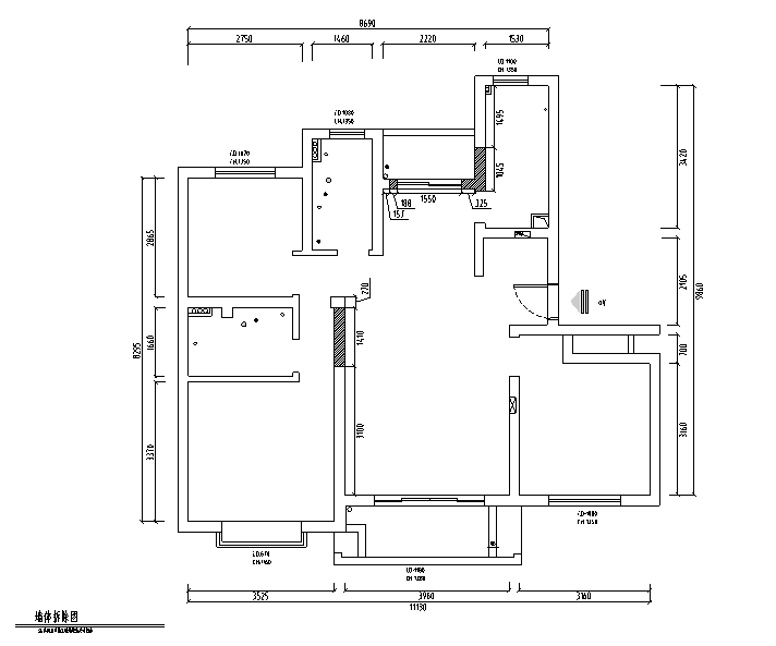 简约清雅现代简约三居室住宅设计施工图（附效果图）-墙体拆除图