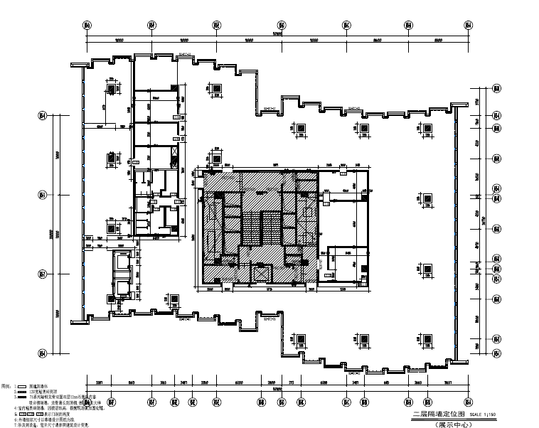 大涌知名地产城新展示中心室内设计施工图（附效果图+软装方案）-隔墙定位图