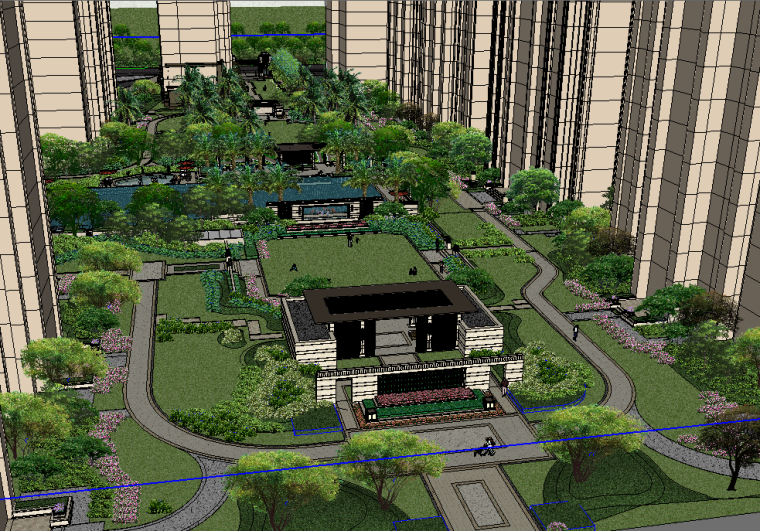 中式景观风格资料下载-居住小区入口景观设计模型（现代新中式风格）