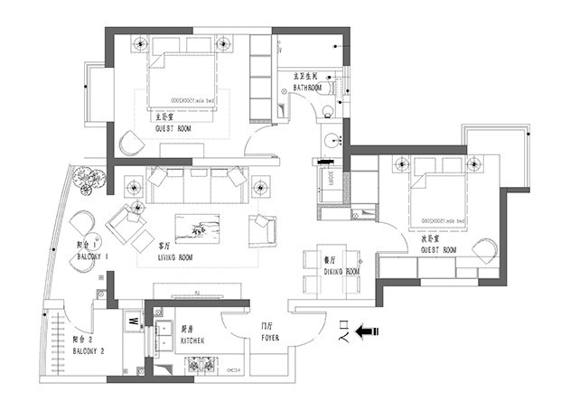 农村自住房户型图资料下载-两室清新 美式乡村