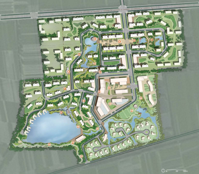 [天津]生态廊道环境改造养老社区概念性景观规划设计-规划设计分区平面图