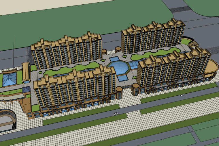 步行街结构施工图资料下载-时代广场——商业住宅步行街建筑设计模型