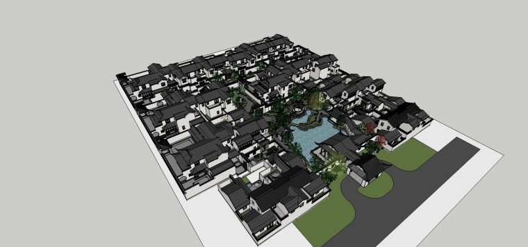 公园小区SU模型资料下载-桃李春风中式庭院建筑设计SU精模型