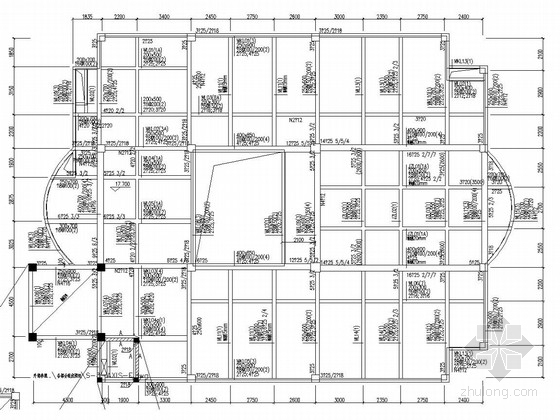 [重庆]某大型框架剪力墙结构三甲医院结构施工图（住院楼、行政楼、门诊楼）-门诊楼一层配筋图 