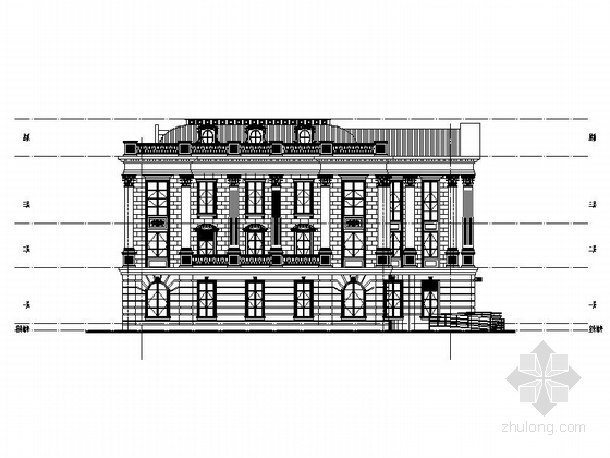 [四川]欧式风格三层售楼中心单体建筑设计施工图（知名建筑设计院）-欧式风格三层售楼中心单体建筑立面图