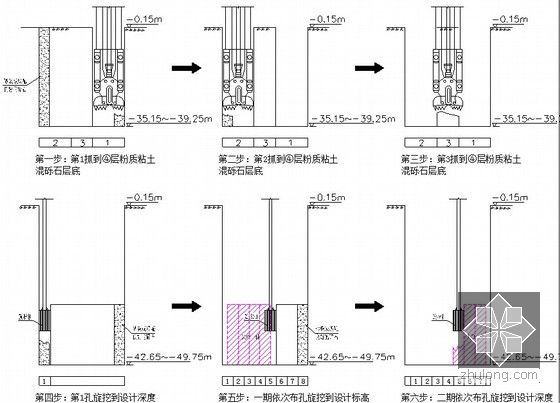 [江苏]深基坑逆作法超深地下连续墙施工组织设计（专家论证 2014年）-抓钻地连墙施工工况图 