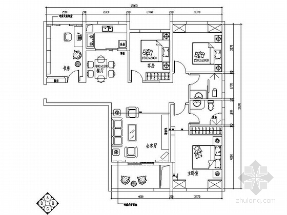 三室二厅家装效果图资料下载-[原创]温馨简洁四室两厅家装施工图（含效果图）