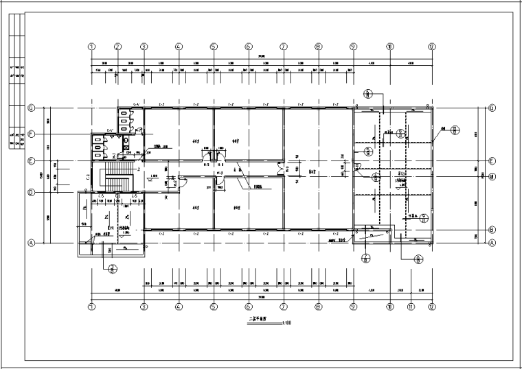 某公司食堂建筑CAD施工图（含大样详图）-二层平面图