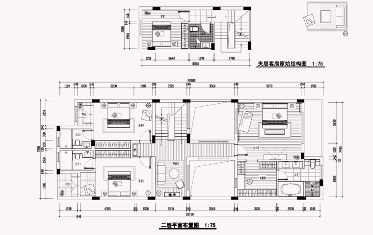 [上海]某欧式风格别墅住宅效果图及施工图-二层平面布置图