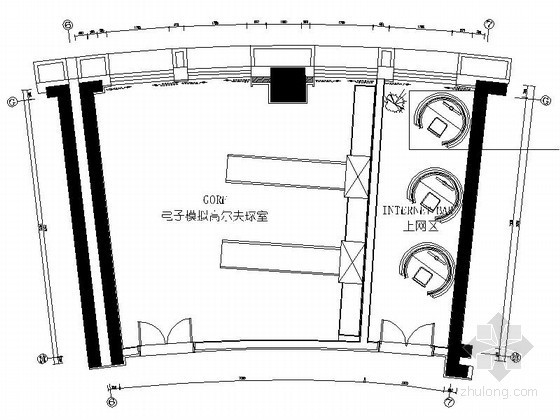 东方高尔夫别墅户型资料下载-酒店电子模拟高尔夫球室和上网区装修图