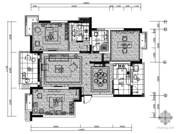 三室二厅dwg资料下载-现代风格三室二厅装修图(含效果)