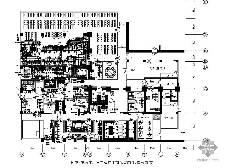 员工餐厅CAD方案资料下载-某国际大酒店后台厨房及员工餐厅室内装修图