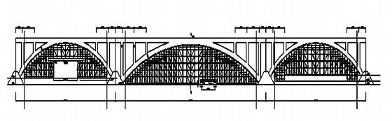 三跨上承式钢筋混凝土连拱桥竹胶板模板支架搭设方案-支撑正立面图 