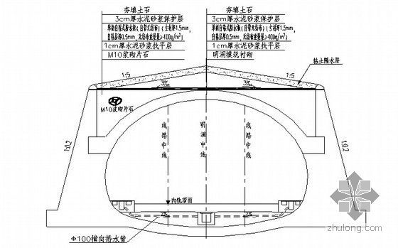 耳墙式洞门隧道实施性施工组织设计261页附CAD(钻爆法 横洞平导)-双耳墙式明洞防排水系统布置图