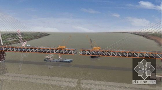 双塔五跨连续钢桁梁斜拉桥工程施工动画演示（23分钟 画面高清）-架梁施工