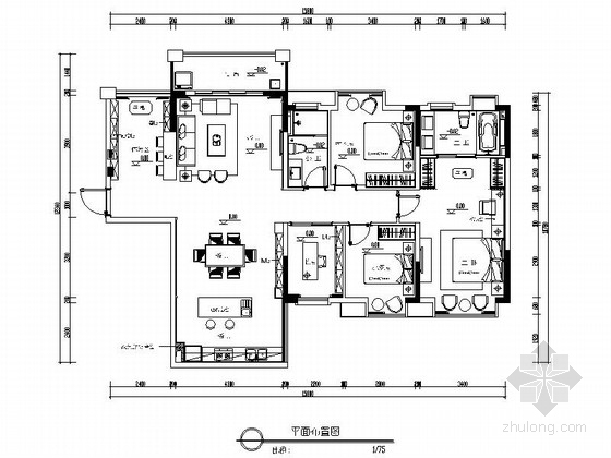 地中海风格四居室内装修图资料下载-[广西]新古典四居室室内装修图（含效果）