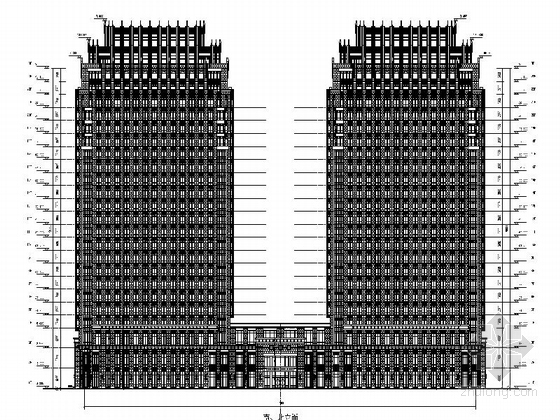 [浙江]现代风格超高层办公综合体建筑设计方案图（知名地产）-现代风格超高层办公综合体立面图