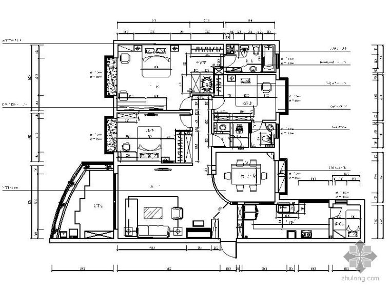 新中式三室两厅平面图资料下载-[南昌]三室两厅装修图