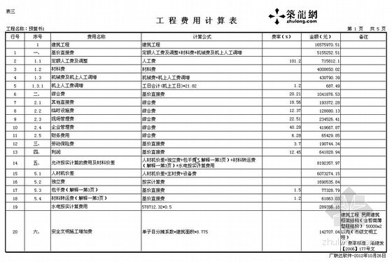重庆市结算书资料下载-[重庆]某小区建筑工程分包单位结算书（2012-10）