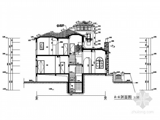 [郑州]某湖别墅区二层西班牙式别墅建筑施工图- 