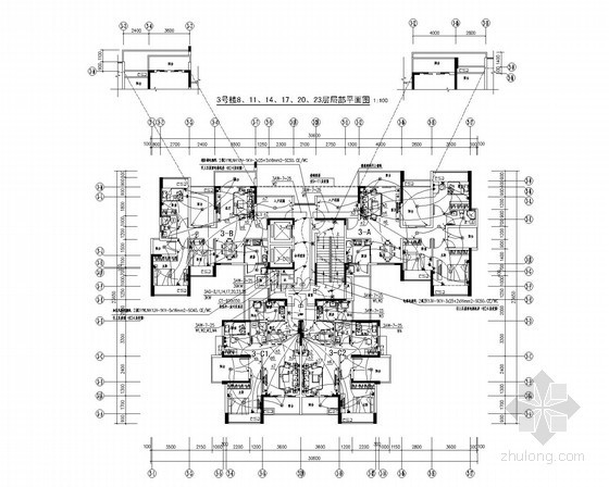 [深圳]大型商业楼全套电气施工图纸127张（含高压设计）-3#塔楼7~24层电气平面图 