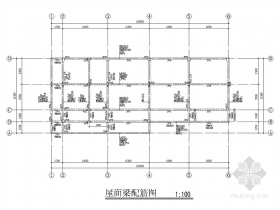 一层游乐园公厕及售票厅建筑结构施工图-屋面梁配筋图