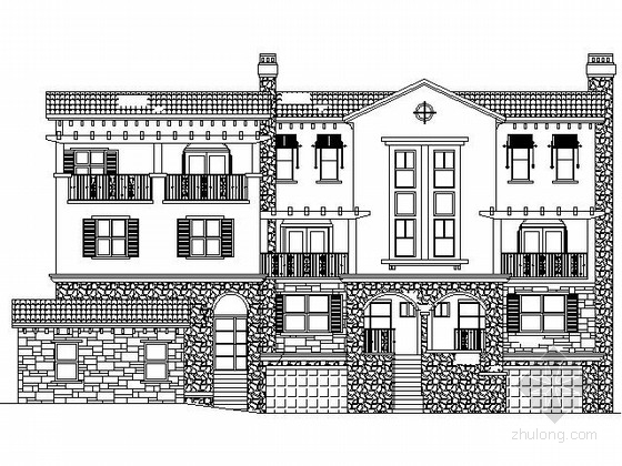 西班牙风格别墅图纸资料下载-某三层西班牙风格联排别墅建筑施工图