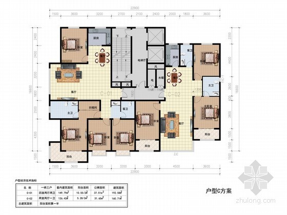 一梯二平面图资料下载-高层住宅一梯二户型平面图（192、160平方米）