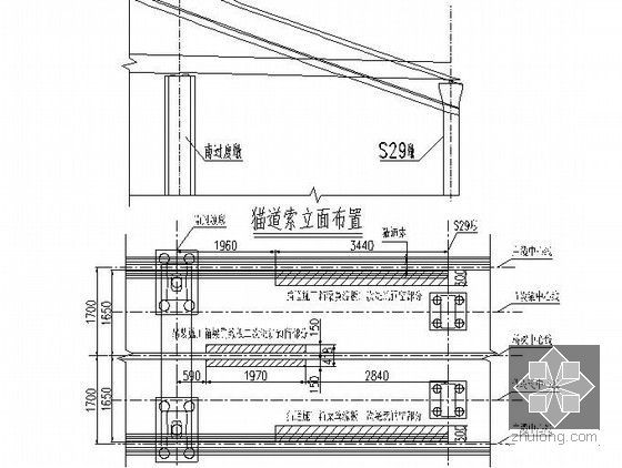 跨江大桥节段箱梁安装施工方案72页（悬臂拼装）-桥面预留猫道空间位置示意图