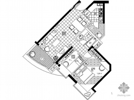 地中海二居室内装修方案资料下载-二居室设计方案图
