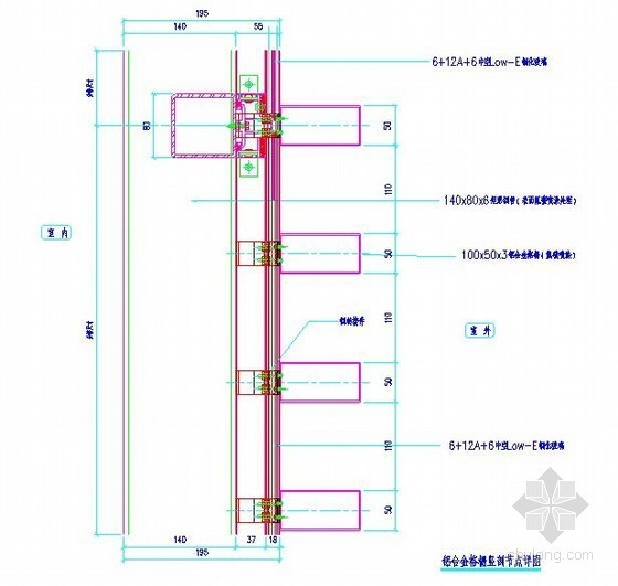 铝合金封阳台cad资料下载-铝合金格栅竖剖节点详图1