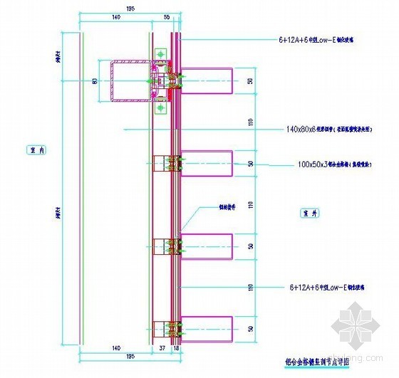 铝合金窗户节点详图资料下载-铝合金格栅竖剖节点详图1