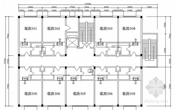 宿舍楼五层平面图资料下载-某七层宿舍楼空调平面图