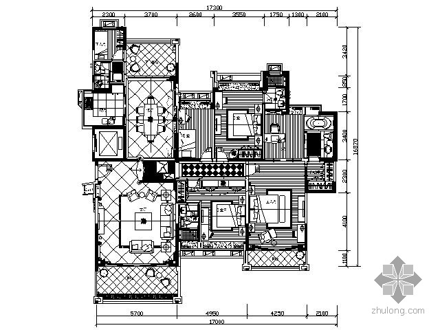 70平米两室一厅精装修图资料下载-240平米欧式四室两厅装修图