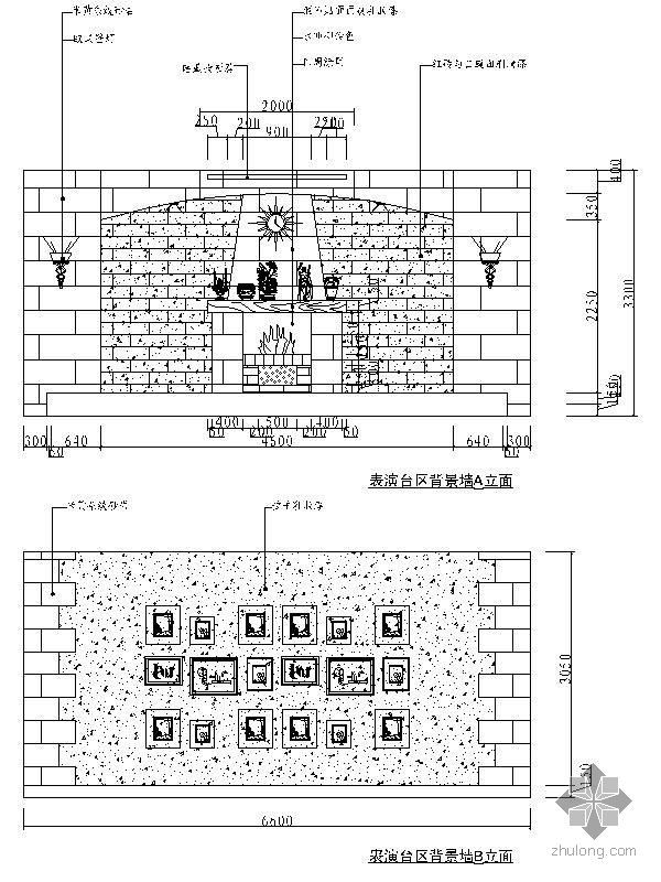 室内设计背景立面图资料下载-咖啡厅表演台背景立面图