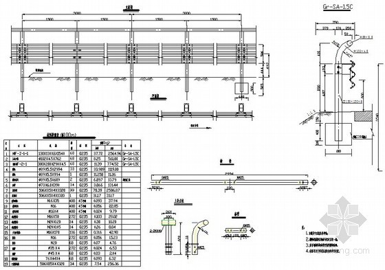 SA级波形梁护栏CAD图资料下载-桥梁波形梁护栏节点大样图
