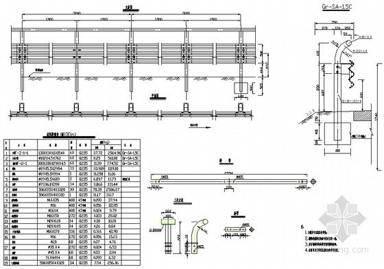 高速公路护栏网大样图资料下载-桥梁波形梁护栏节点大样图